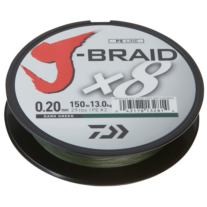 J Braidx8 - Vert Foncé - Dyneema - 29lb - 0.20mm - 150m