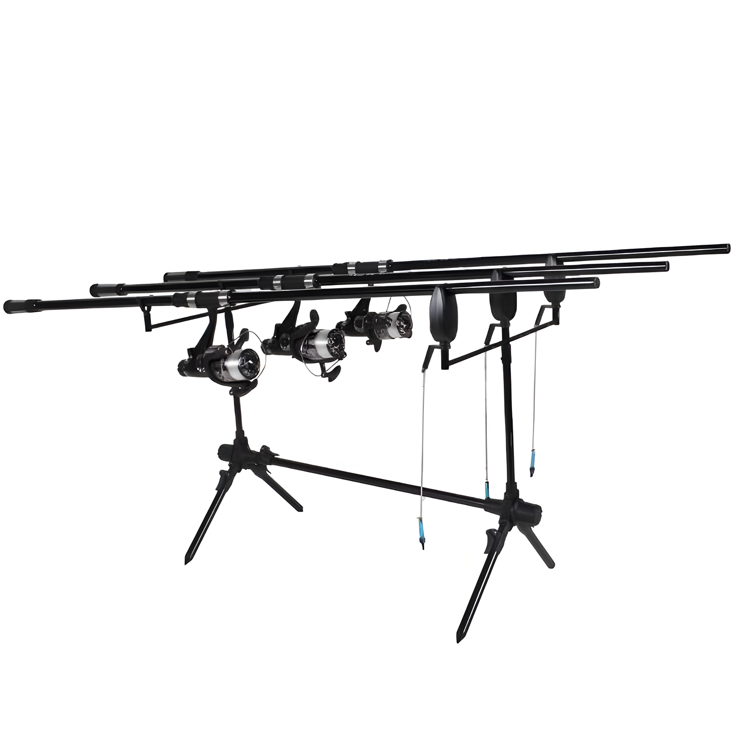 FISH-XPRO Carp Set Plus 3-Rod - Set de cannes à carpe noir - 96 pièces - Alarmes de touche - Swingers - Rodpod - Supports dorsales - Fourre-tout - Extra complet - Tout ce dont vous avez besoin !