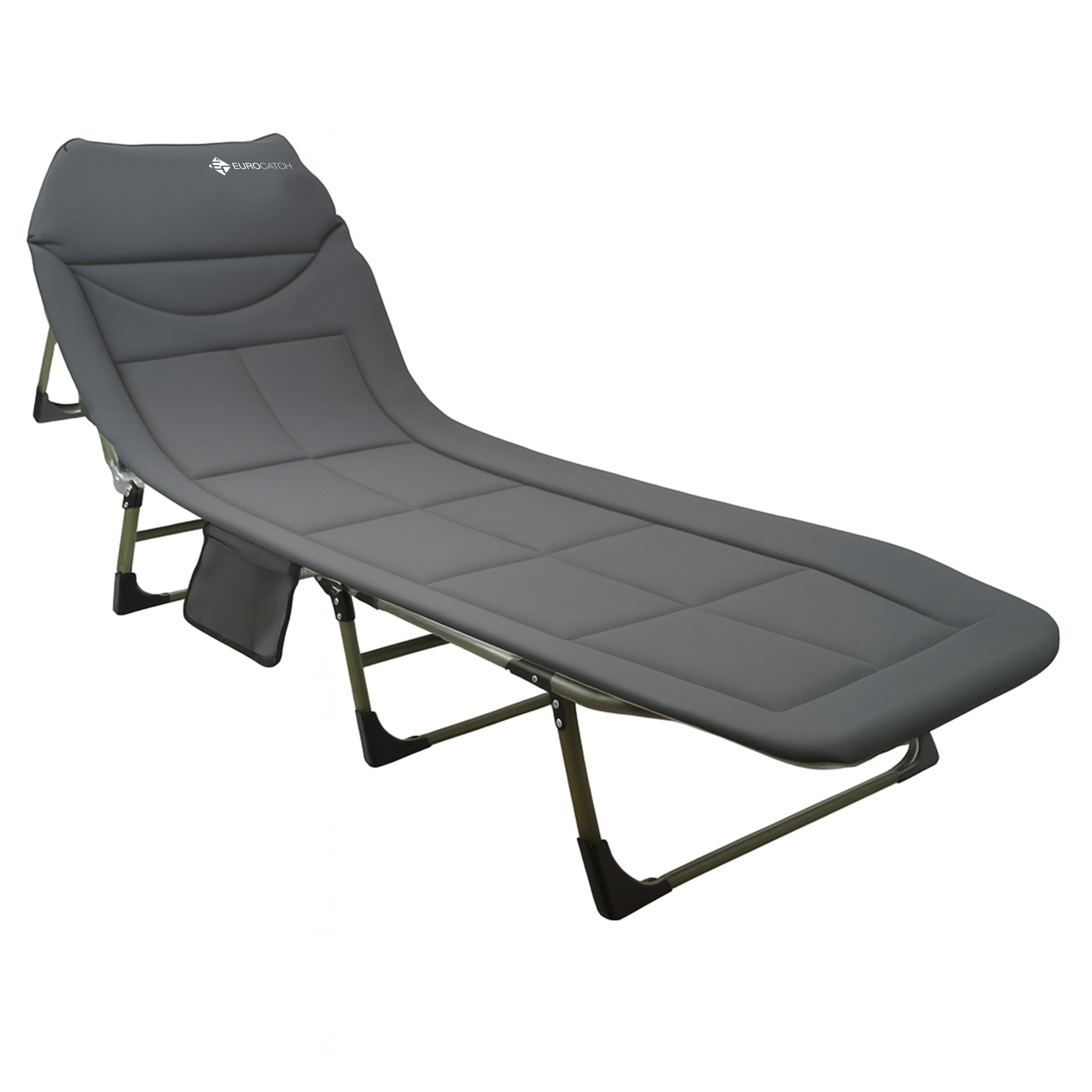 Eurocatch Bedchair Carpe – Lit de camping réglable à 8 pieds avec dossier 5 positions, appui-tête rembourré, poche latérale & pliable – Vert – 195×65×27 cm