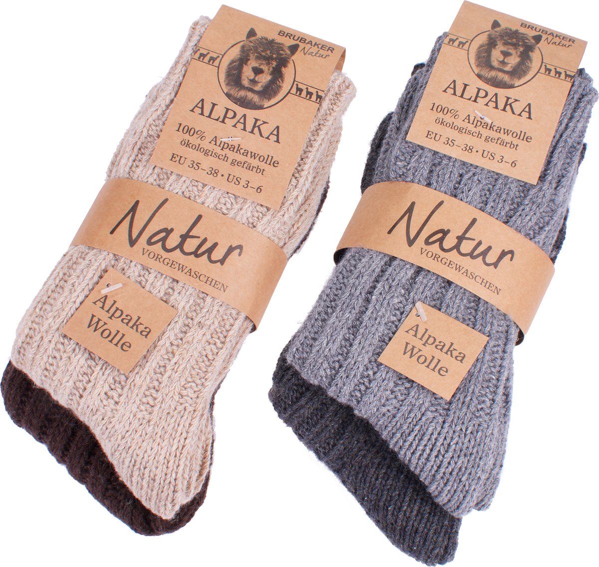 BRUBAKER 4 Paar Socken aus Alpakawolle – Grau- Braun