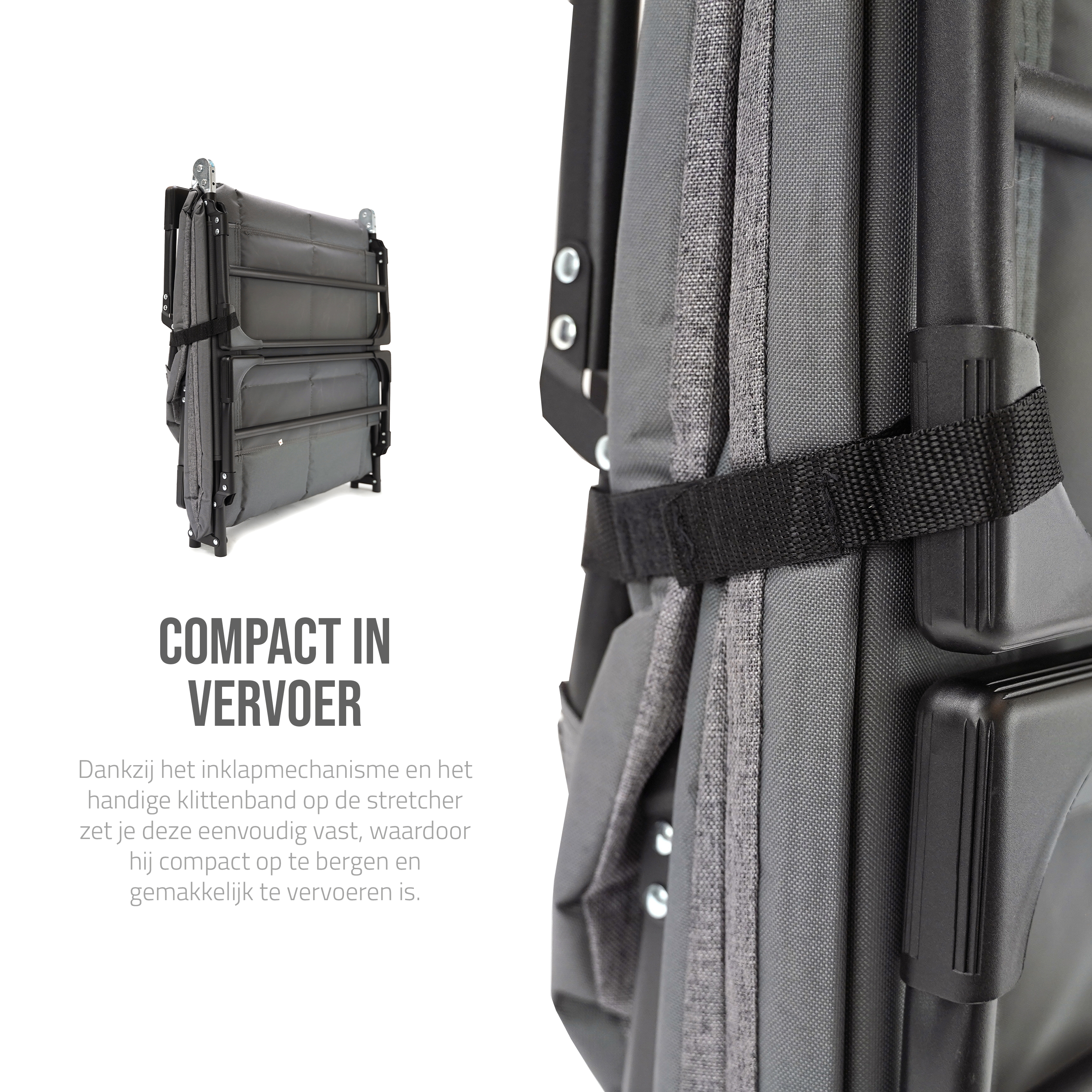 Lit de camping pliable Eurocatch – Dossier réglable 5 positions, 4 pieds robustes, poche latérale, appui-tête rembourré – Compact & Confortable – 195×65×27 cm