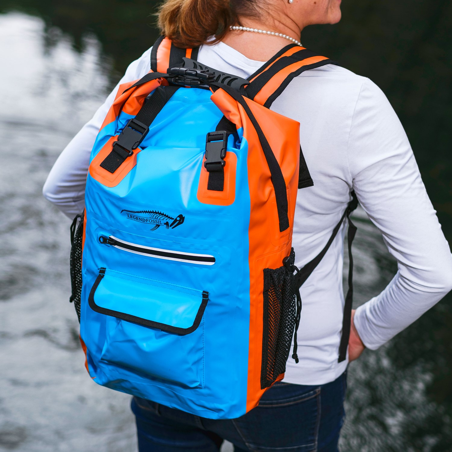 Legendfossil - Sac à dos en bâche Traveler - Bleu-Orange - 30L - Imperméable - Sac à dos - Sac à dos - Bleu - Orange