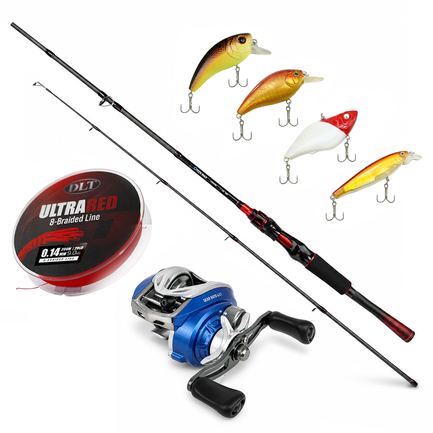 Eurocatch Baitcaster set 1,80m - avec 200 m de ligne tressée - Moulinet + Canne + Fil