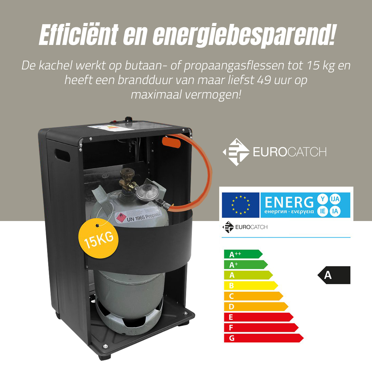 Chauffage au gaz Eurocatch - Chauffage mobile incl. Tuyau et régulateur de pression, noir, 4 200 W