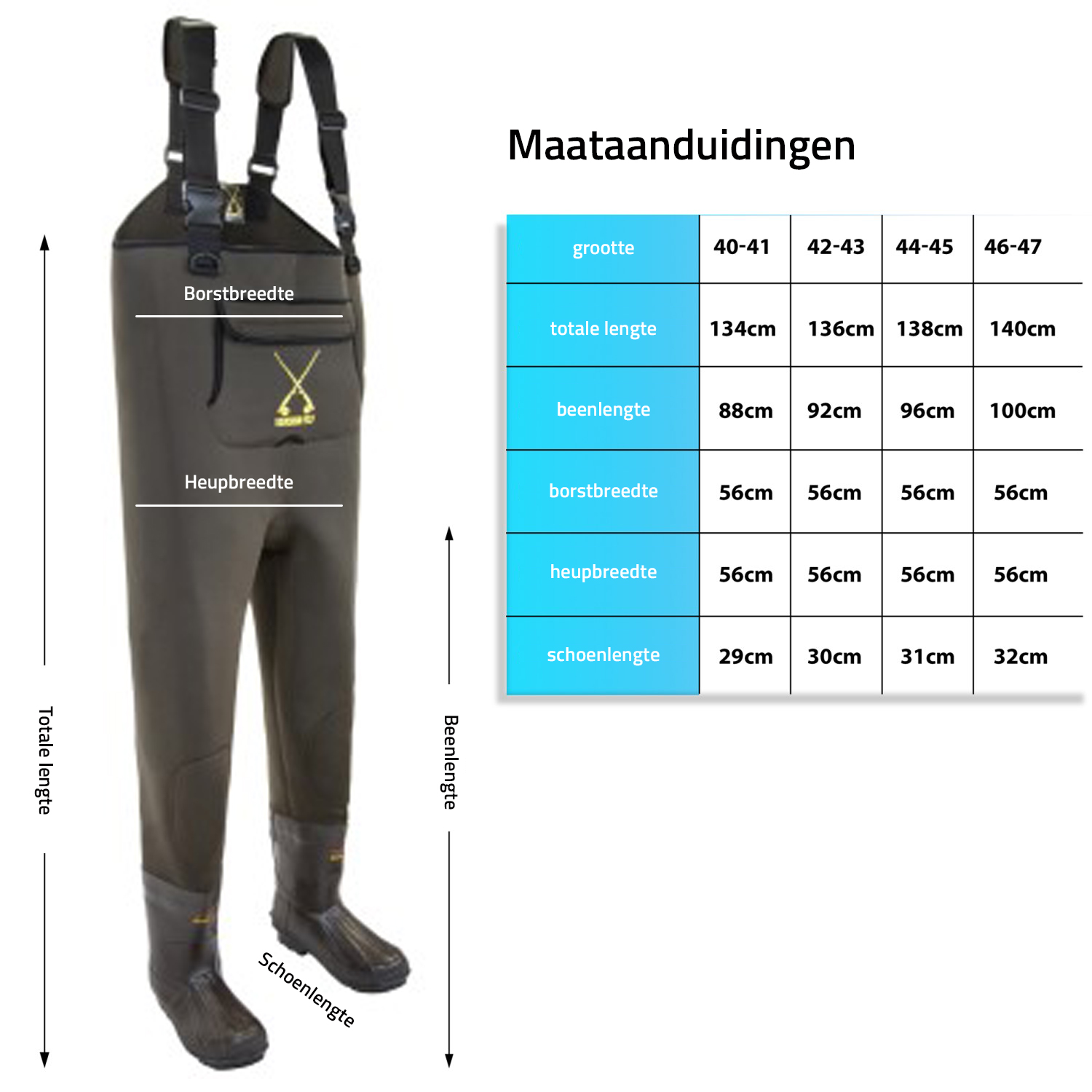 Wader en néoprène Thinsulate 3M - Combinaison de wading en néoprène - Taille 44-45