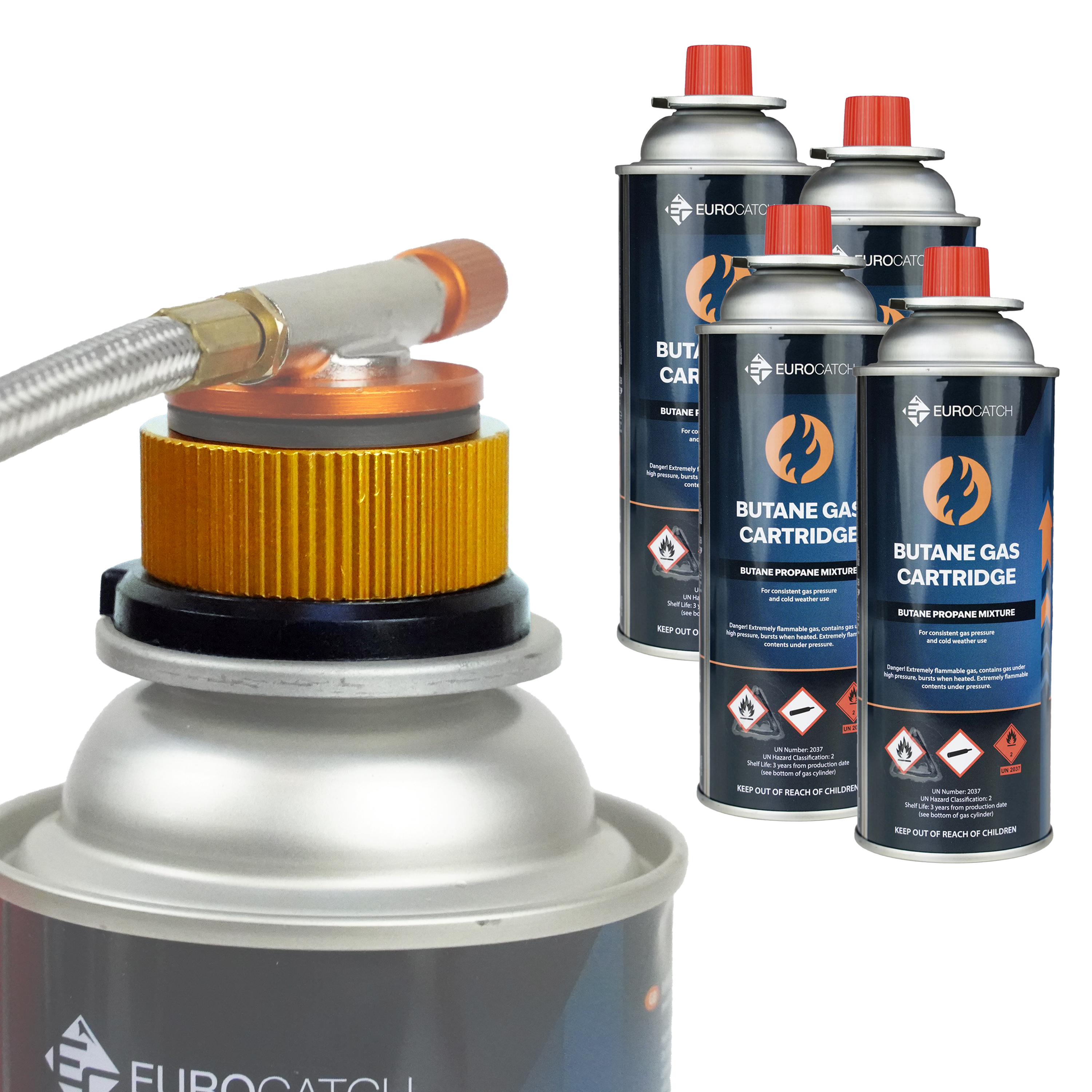 Eurocatch Adaptateur Gaz Filetage vers Baionnette - B188 vers 227g - incl 4 gascartidges