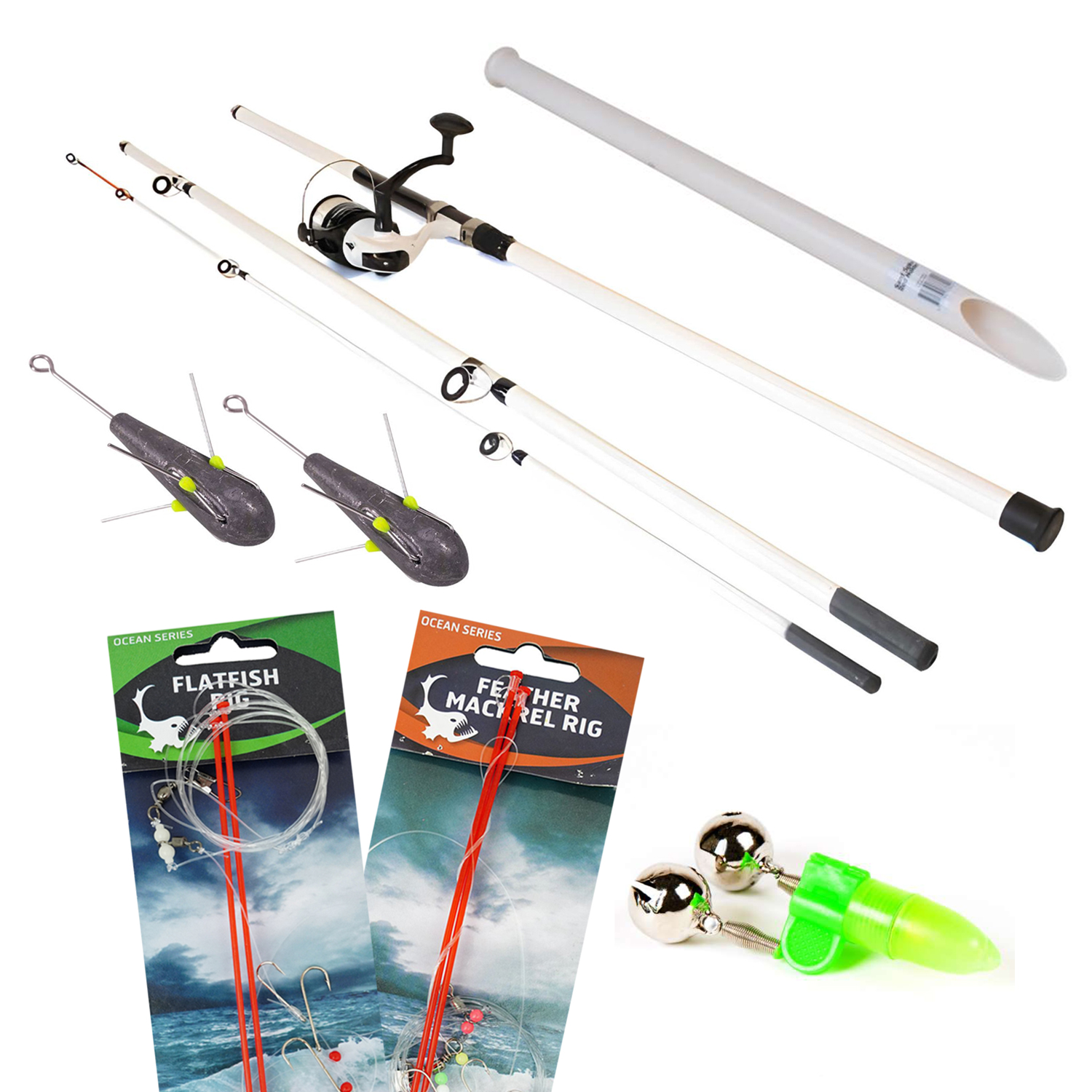 FishXpro Beach Rod Set Extended - Canne de plage avec moulinet - Moulinet de mer - Repose-canne de plage - Plomb - Bas de ligne