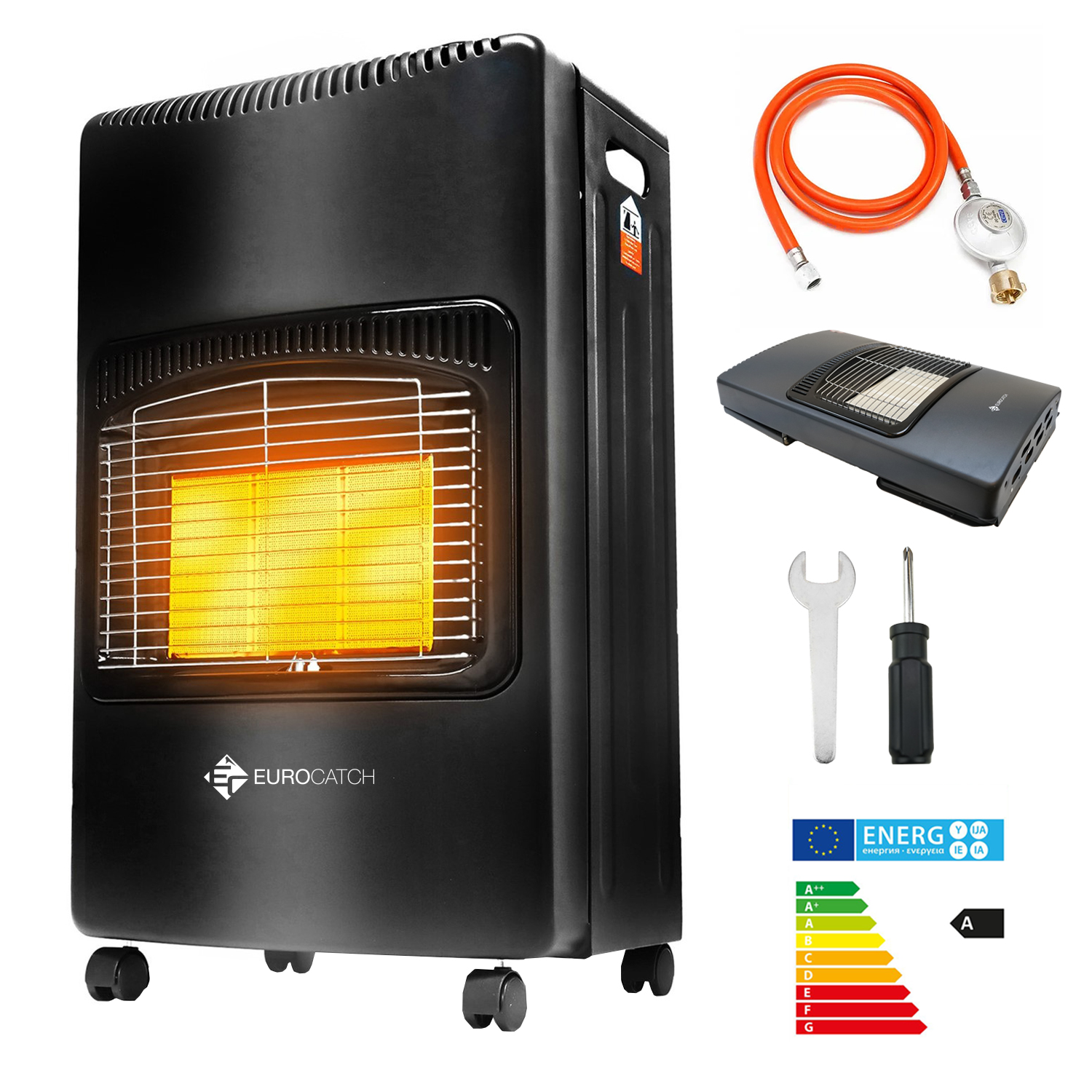 Chauffage au gaz Eurocatch - Chauffage mobile incl. Tuyau et régulateur de pression, noir, 4 200 W