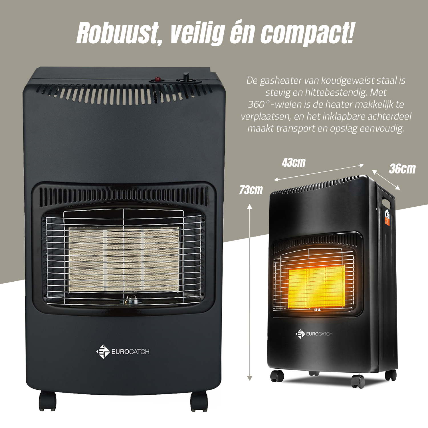 Chauffage au gaz Eurocatch - Chauffage mobile incl. Tuyau et régulateur de pression, noir, 4 200 W