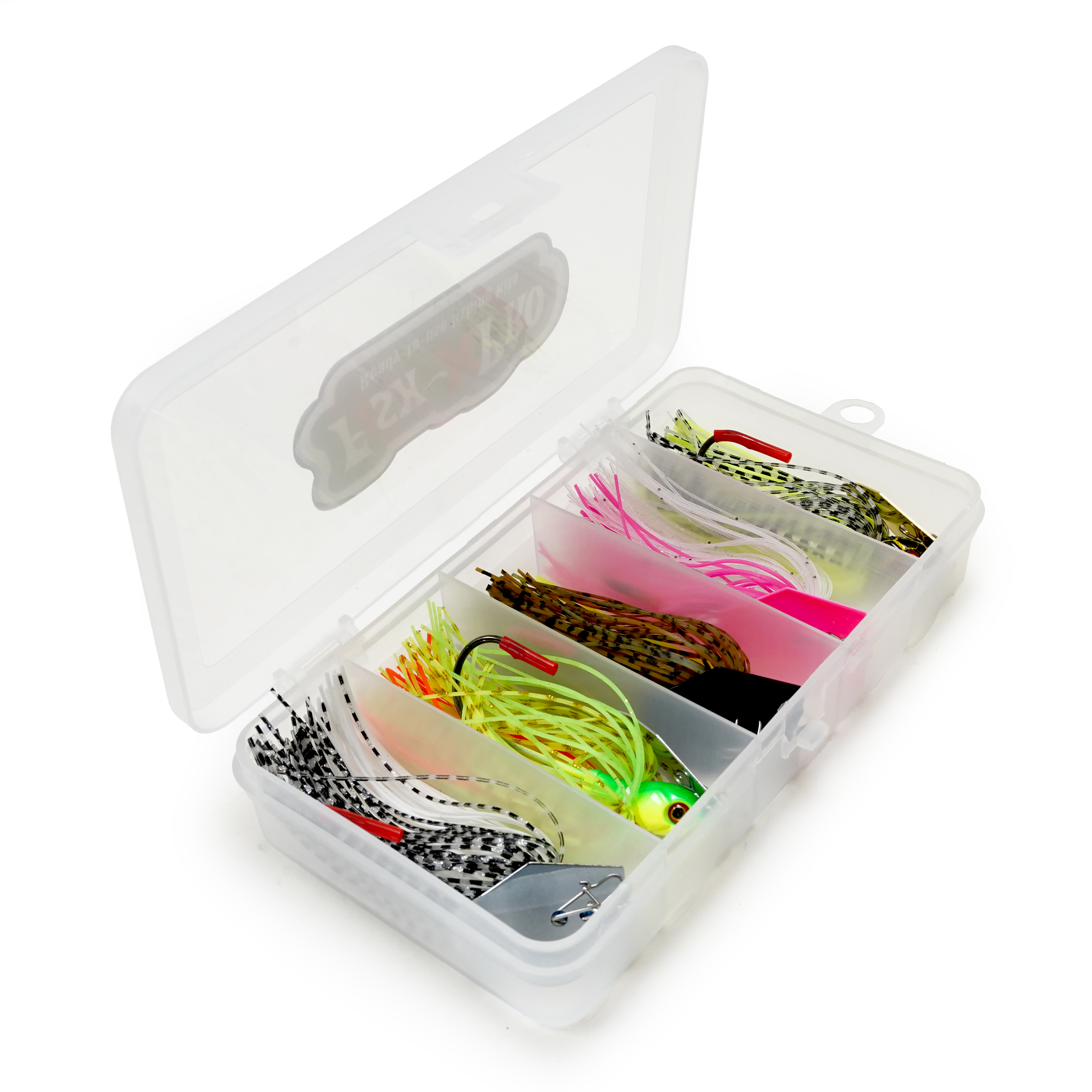 FishXpro Chatterbait Set 8 cm – 10 g  - 5 pièces avec boîte de rangement 