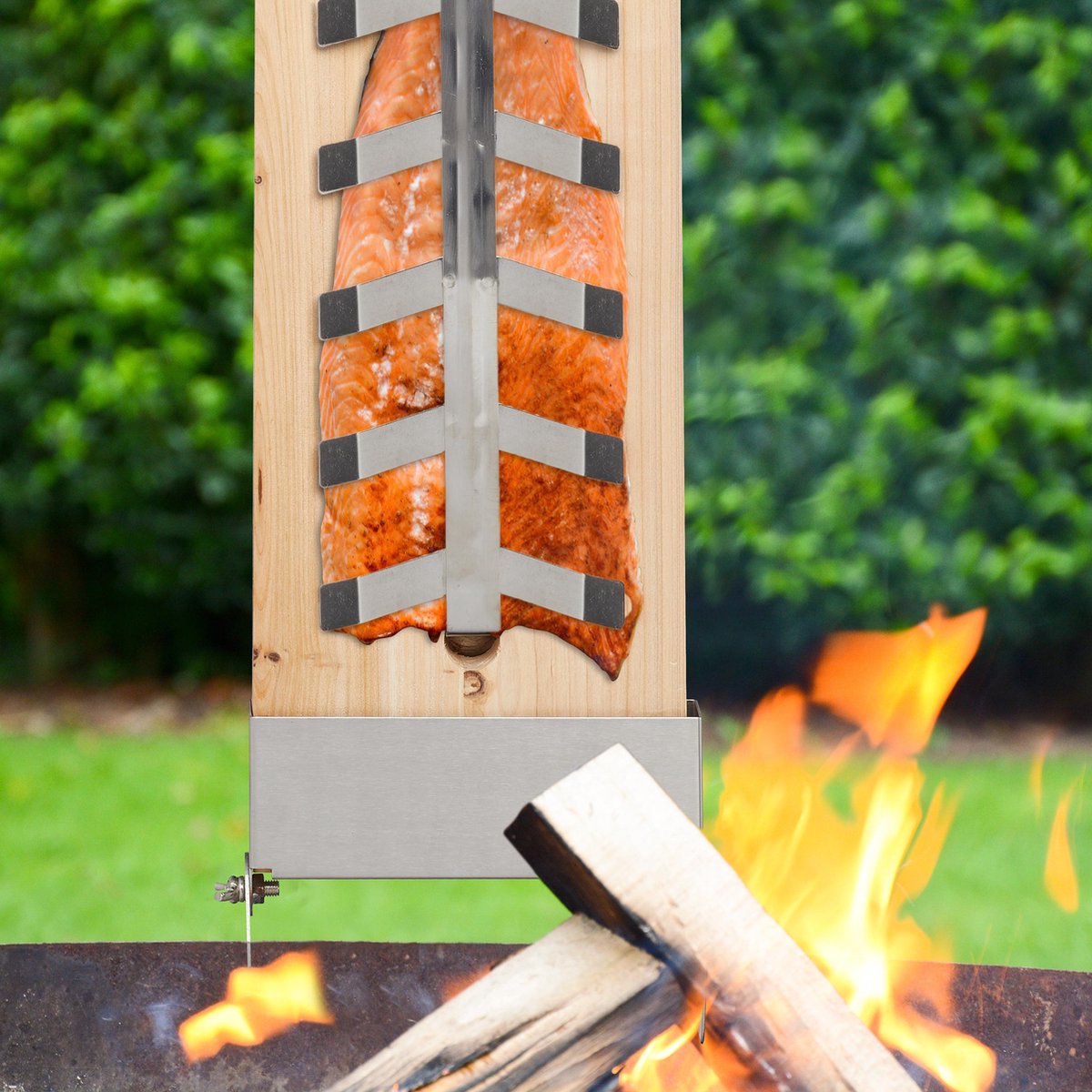 Eurocatch Salmon planche à fumer lot de 2 - support en acier inoxydable - bois de cèdre - planche à saumon - barbecue