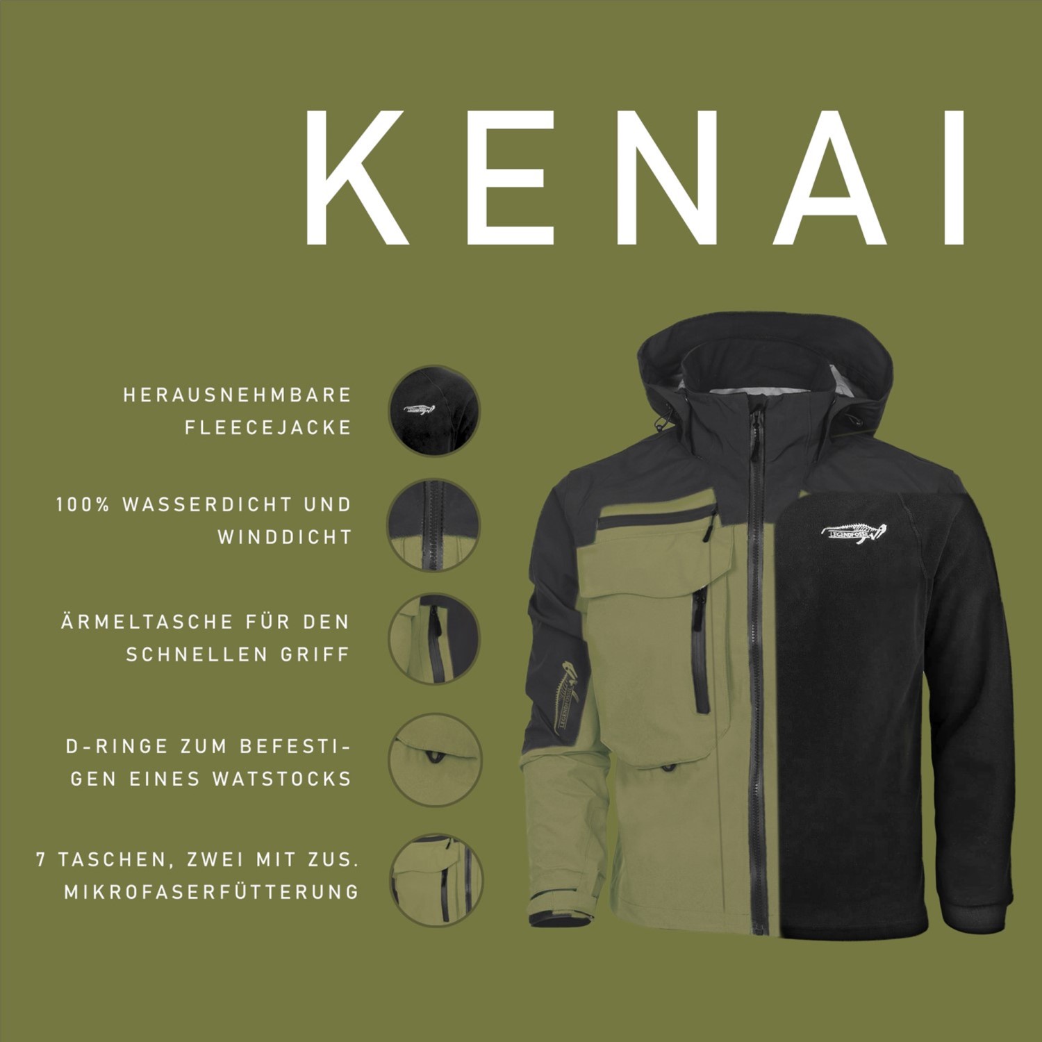 Legendfossil Outdoor Jacket Kenai - Veste d'extérieur imperméable - Doublure polaire - Coupe-vent - Noir désert _ XL