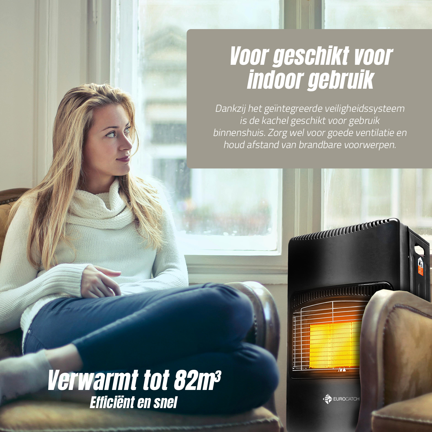 Chauffage au gaz Eurocatch - Chauffage mobile incl. Tuyau et régulateur de pression, noir, 4 200 W