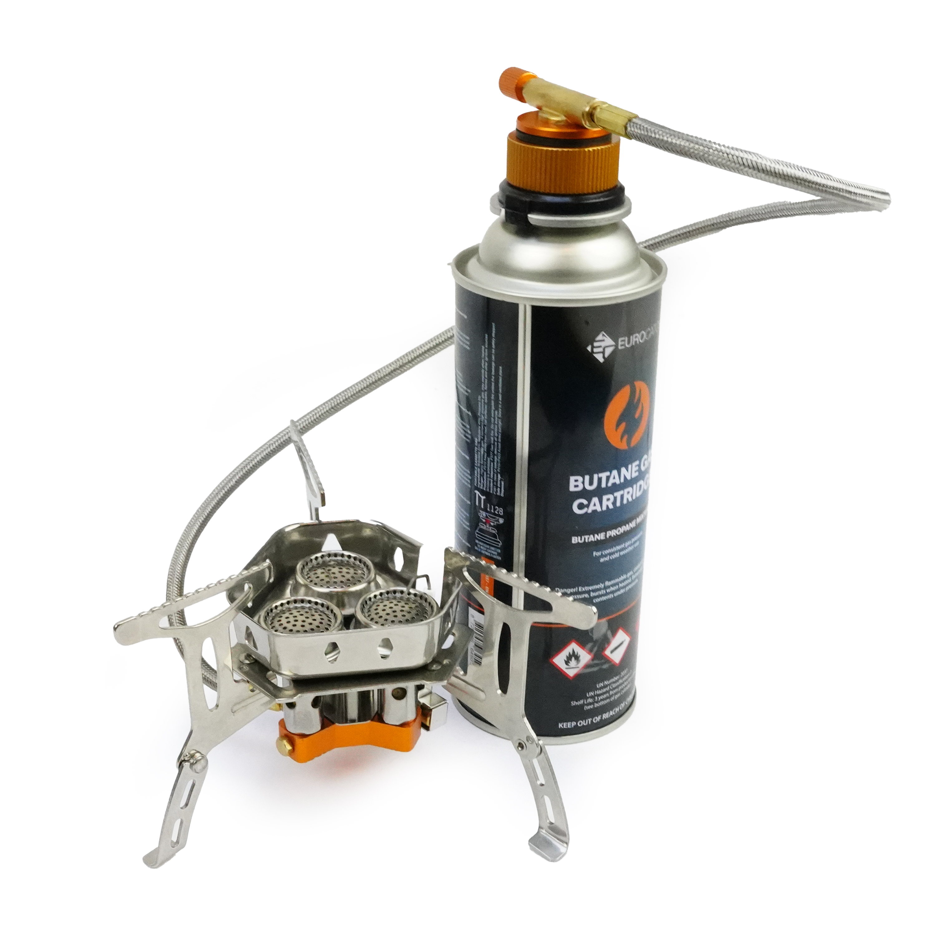 Eurocatch Foldable Gas Burner Turbo 6800W - incl. 4 cartouches de gaz - Réchaud à Gaz Pliable avec Adaptateur et Mallette