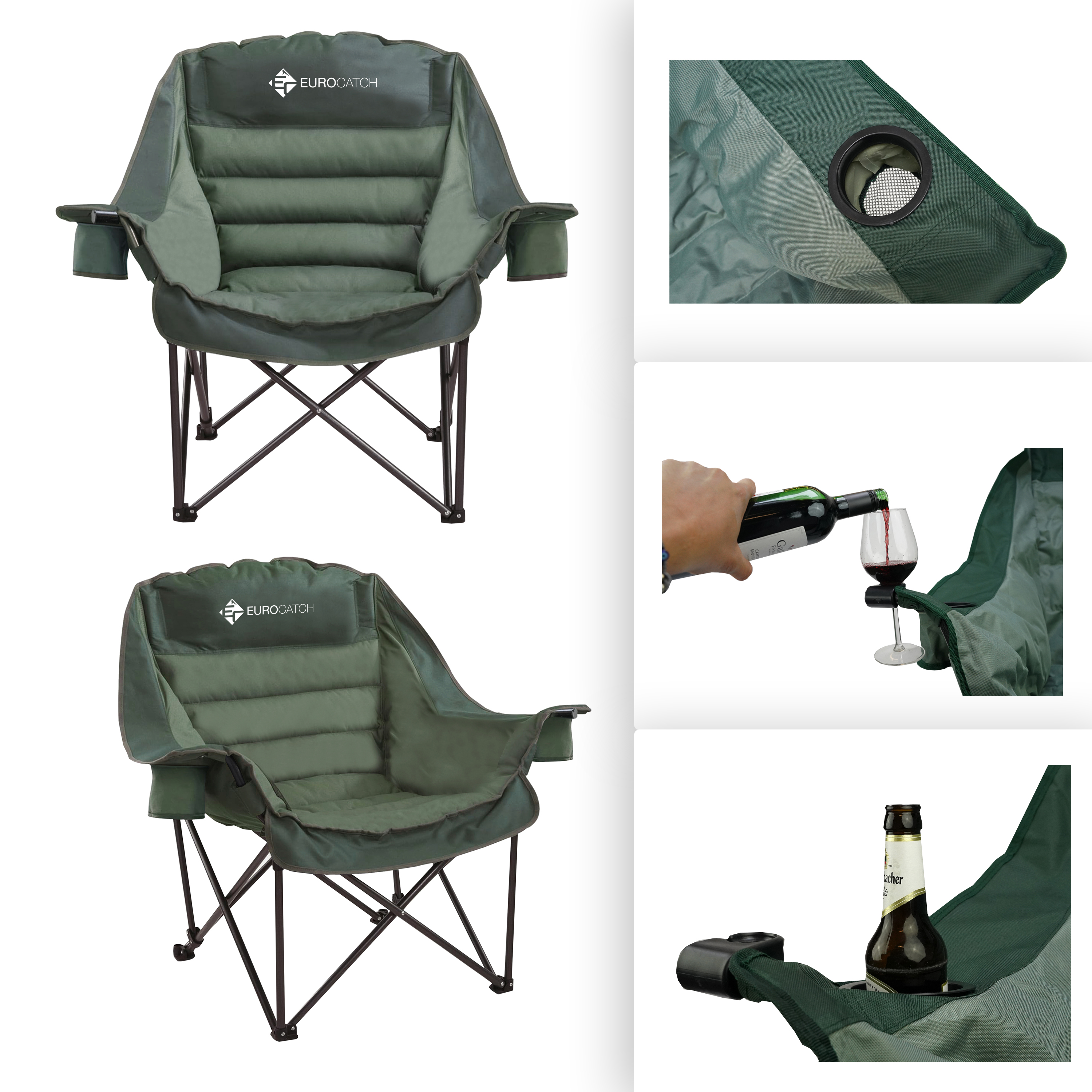 Eurocatch Comfy Club Chair XXL Pliable avec 2 Porte-Gobelets 