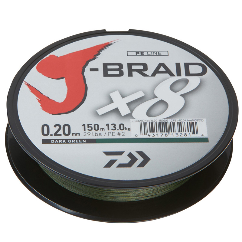 J Braidx8 - Vert Foncé - Dyneema - 18lb - 0.13mm - 150m