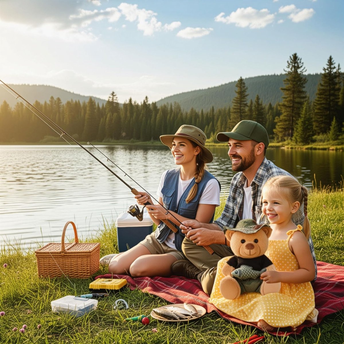 BRUBAKER Ours en peluche Pêcheur avec Poisson et Chapeau de pêcheur