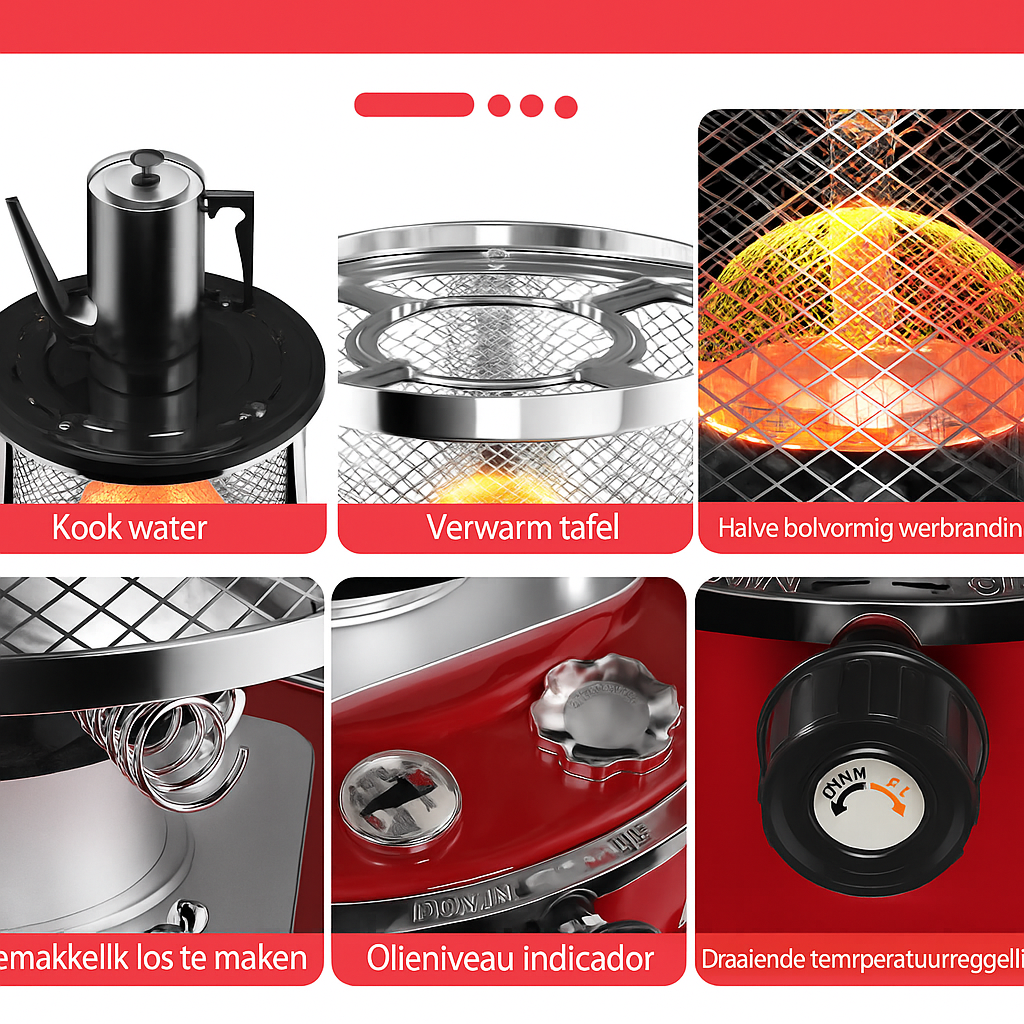 Homelux Poêle à Pétrole avec Sac de Transport – Poêle d’Urgence Compact pour Intérieur et Extérieur – 2600W – Avec Jauge de Niveau de Carburant Incluse