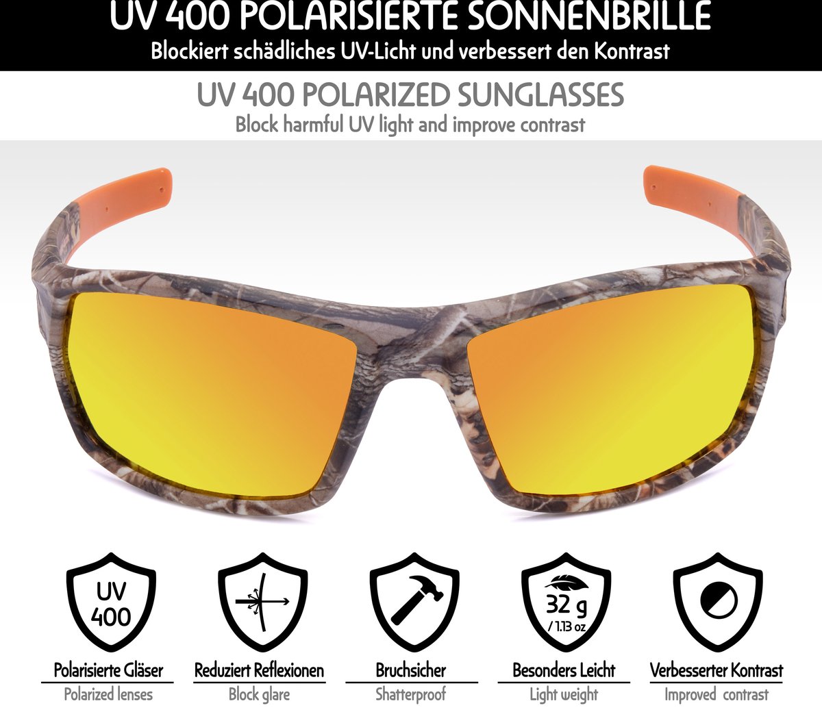 BRUBAKER - Lunettes de soleil - Polarisier - Tarnmuster - Incl. Trousse