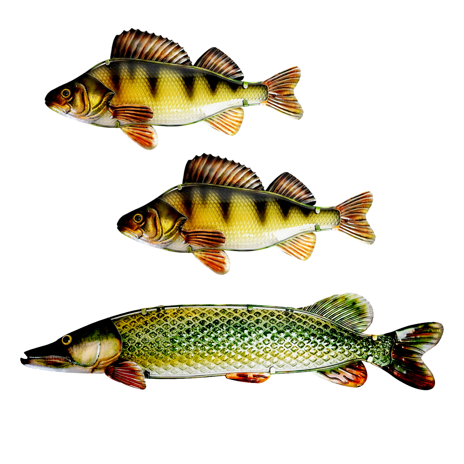 Eurocatch Ensemble de décoration murale brochet et perche - Décoration murale - 90 cm - Métal et verre 3D - Art - Astuce cadeau