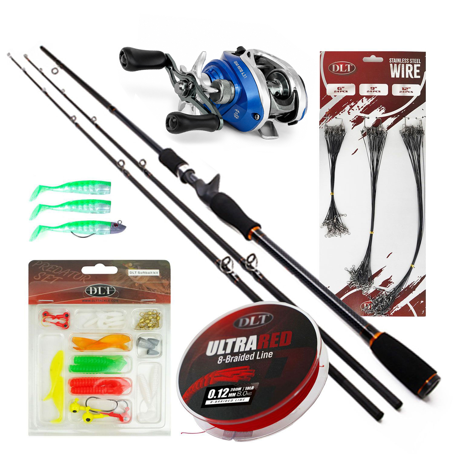 X2 Terminator Baitcaster Set - Canne et moulinet Baitcaster - Ligne tressée - Fils d'acier - Softbaits